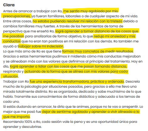 Captura del testimonio completo de Clara