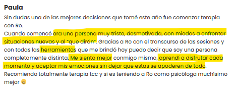 Captura del testimonio completo de Paula